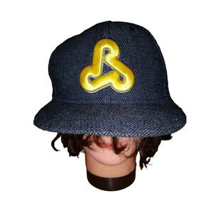 Flat Fitty‎ Rehab Snapback Hat Cap Gray Herringbone Tweed Thick Yellow Logo Flat
